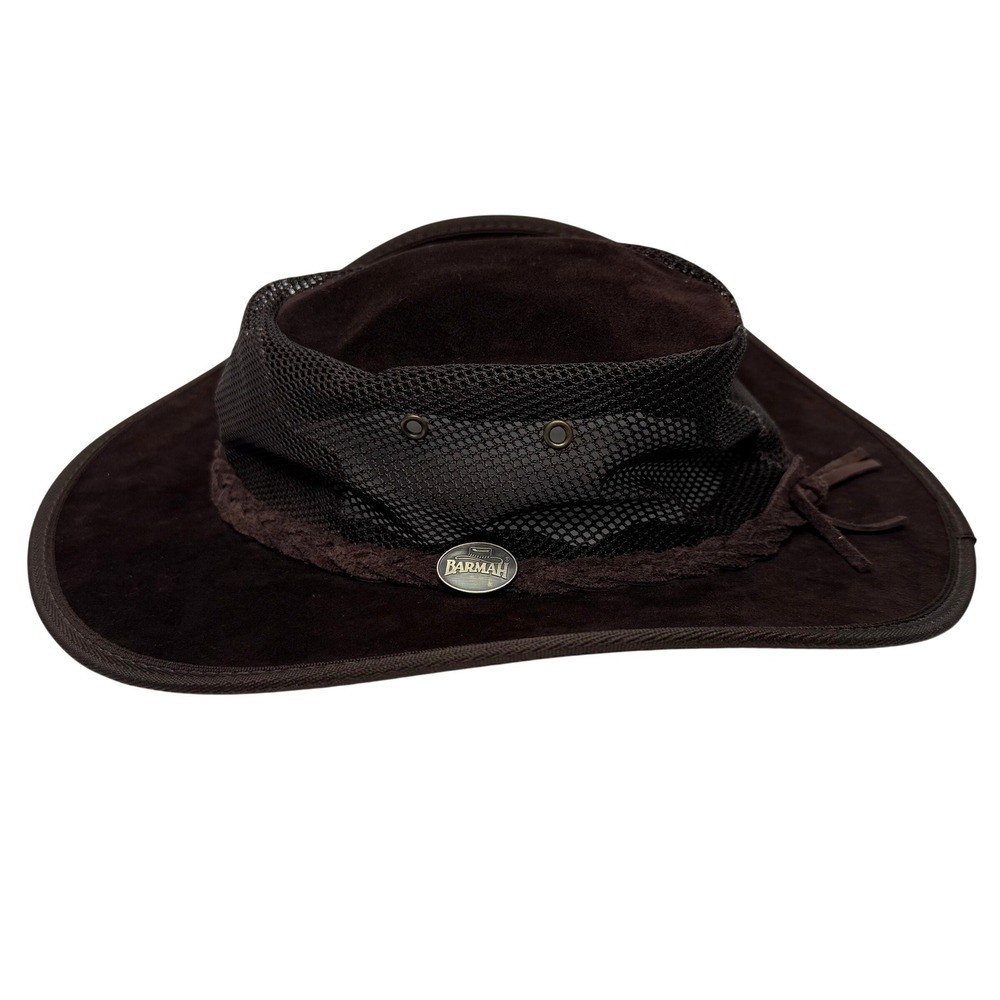 Barmah Hats 1084 Foldaway Cattle Suede Cooler Mesh Outback Hat Brown Mens 2XL